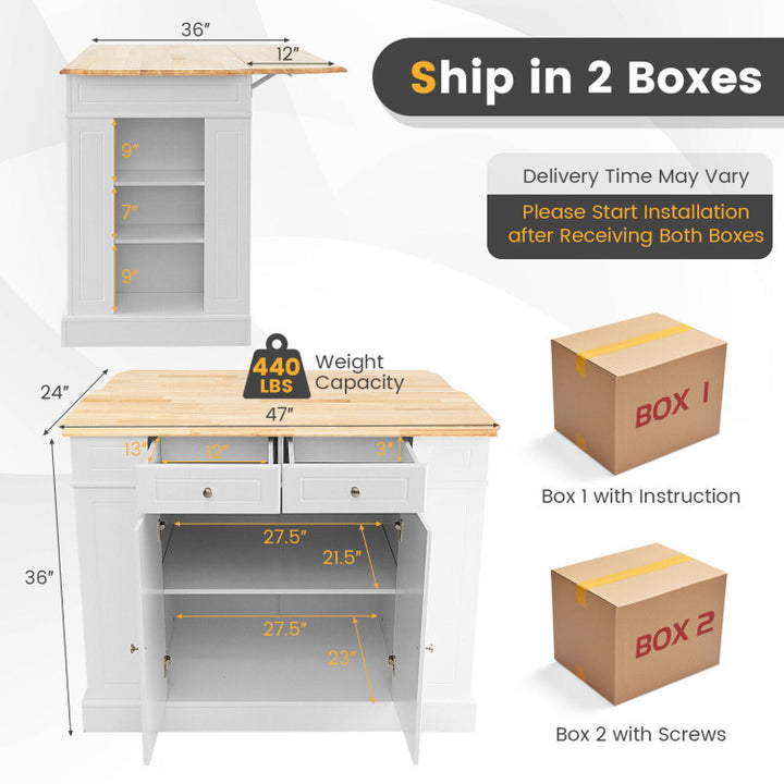 Kitchen Island Kitchen Storage Cabinet with Drawers and 3-level Adjustable Shelves