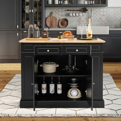 Rolling Kitchen Island Cart Kitchen Storage Cabinet with Drawers and 3-level Adjustable Shelves
