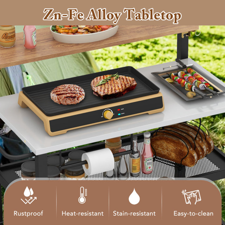 Rolling Bar Cart with Flip-up Table and Hooks for Kitchen