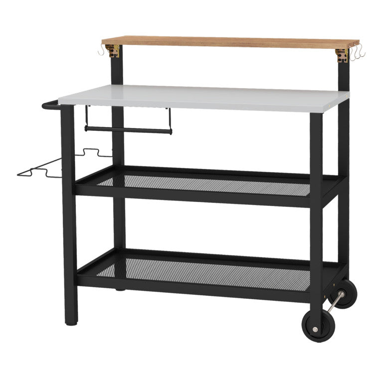 Rolling Bar Cart with Flip-up Table and Hooks for Kitchen