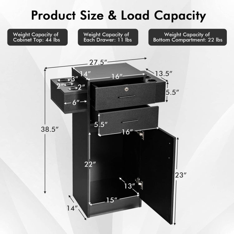 Salon Station Storage Cabinet Beauty Organizer Barber Stations Spa Stylist Hairdressing Equipment with Hair Dryer Holders and Drawers