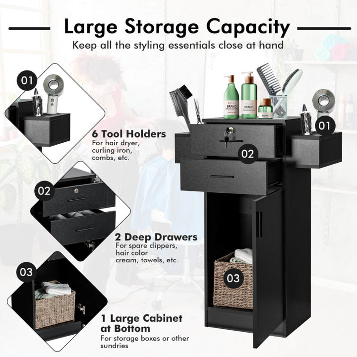 Salon Station Storage Cabinet Beauty Organizer Barber Stations Spa Stylist Hairdressing Equipment with Hair Dryer Holders and Drawers