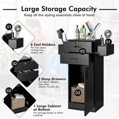 Salon Station Storage Cabinet Beauty Organizer Barber Stations Spa Stylist Hairdressing Equipment with Hair Dryer Holders and Drawers