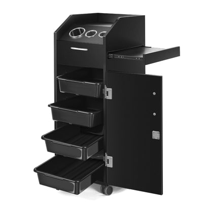 Salon Trolley Cart Rolling SPA Beauty Storage Organizer Hairdressing Tool Station Mobile Makeup Cases with 4 Drawers and Hairdryer Holder