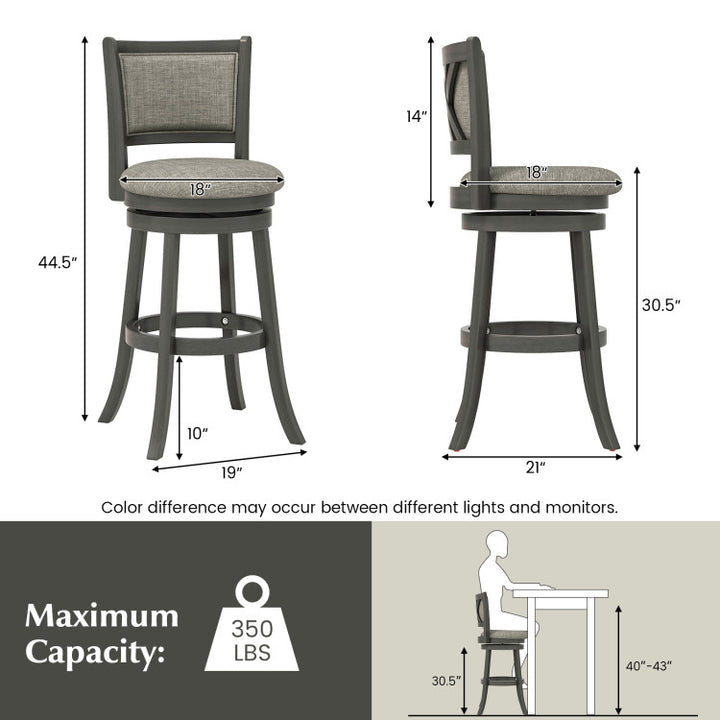 Set of 2 Bar Stools 360° Swivel Wooden Accent Chair Pub Stool&