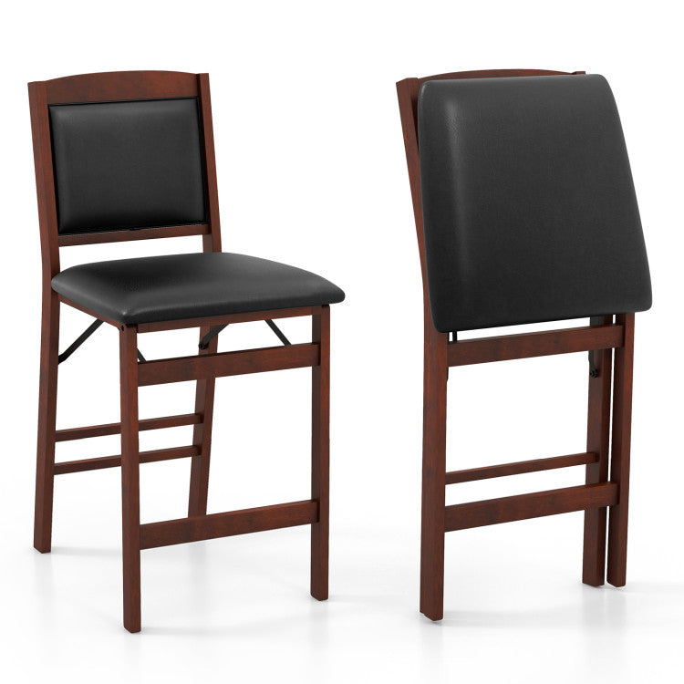 Set of 2 Counter Height Bar Stools Set Folding Kitchen Island chairs with Inclined Backrest and Footrest