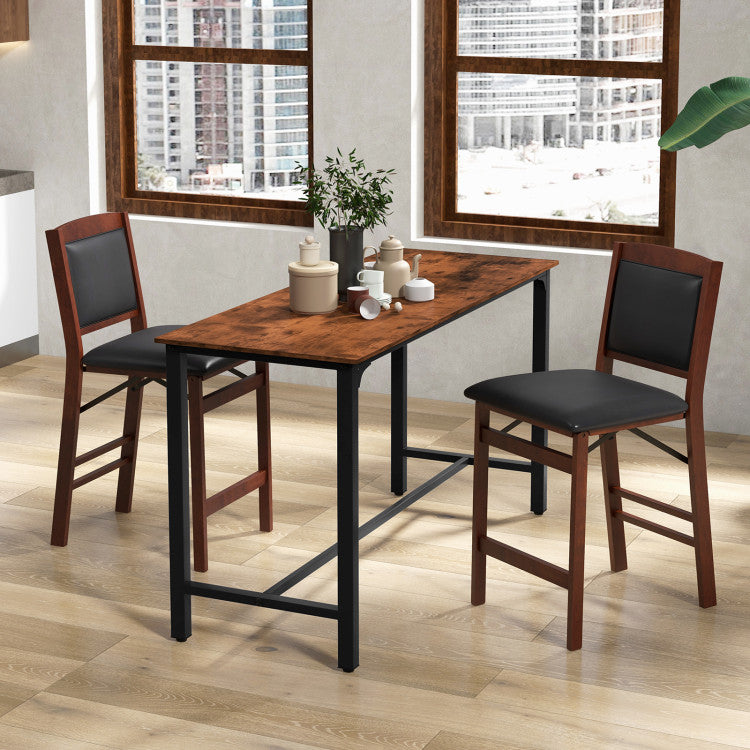 Set of 2 Counter Height Bar Stools Set Folding Kitchen Island chairs with Inclined Backrest and Footrest