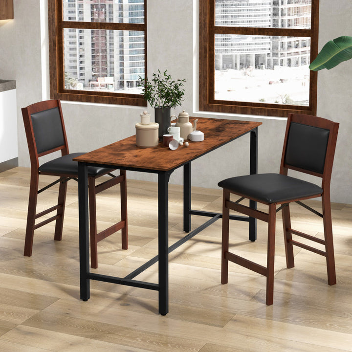 Set of 2 Counter Height Bar Stools Set Folding Kitchen Island chairs with Inclined Backrest and Footrest