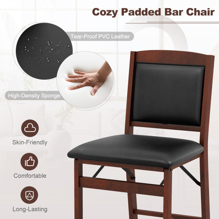 Set of 2 Counter Height Bar Stools Set Folding Kitchen Island chairs with Inclined Backrest and Footrest