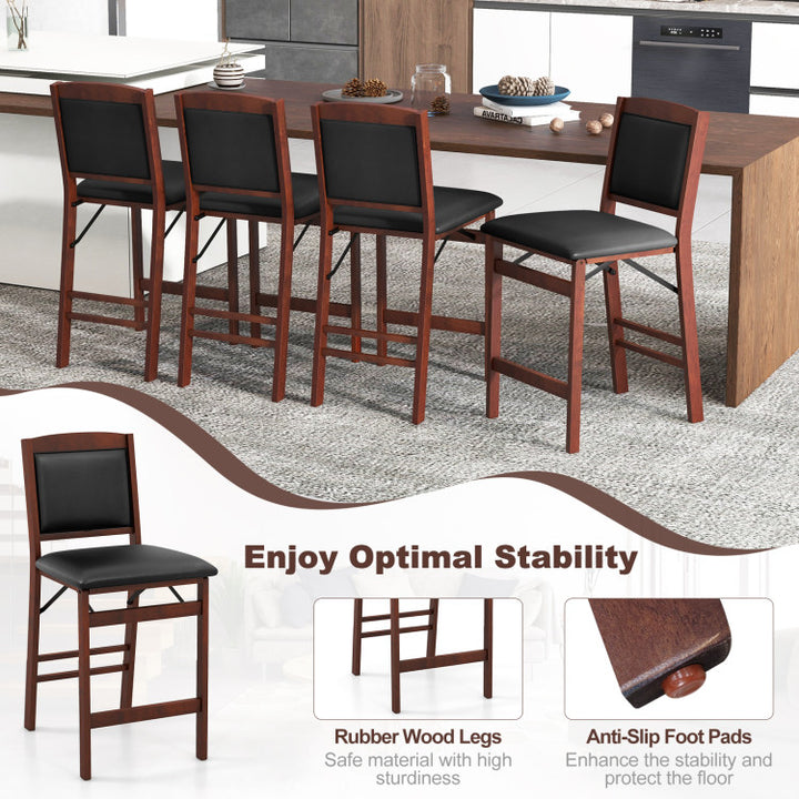 Set of 2 Counter Height Bar Stools Set Folding Kitchen Island chairs with Inclined Backrest and Footrest