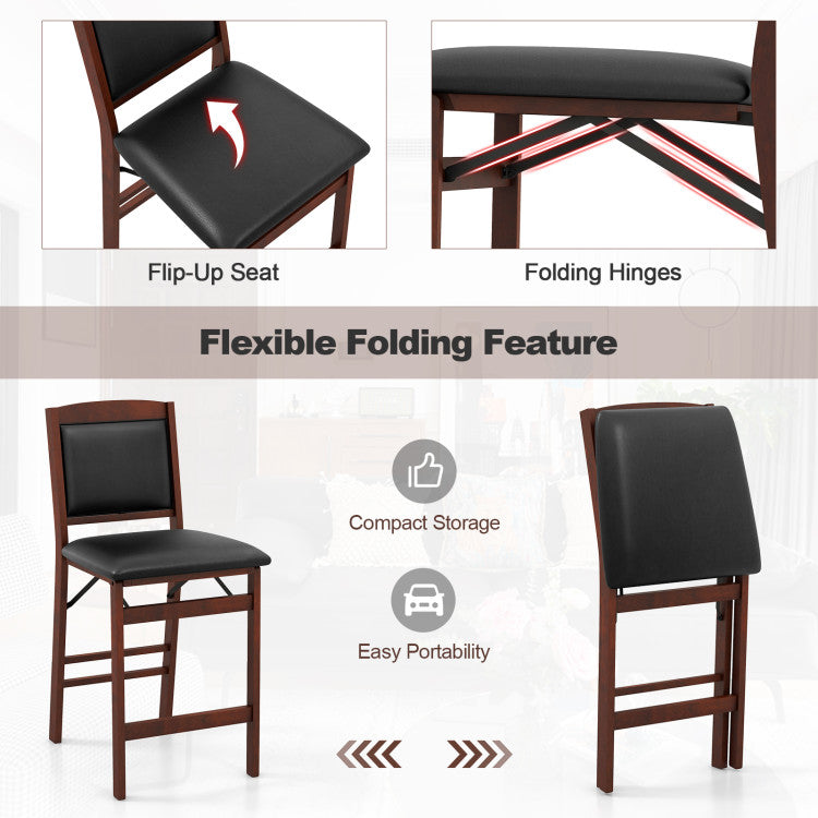 Set of 2 Counter Height Bar Stools Set Folding Kitchen Island chairs with Inclined Backrest and Footrest
