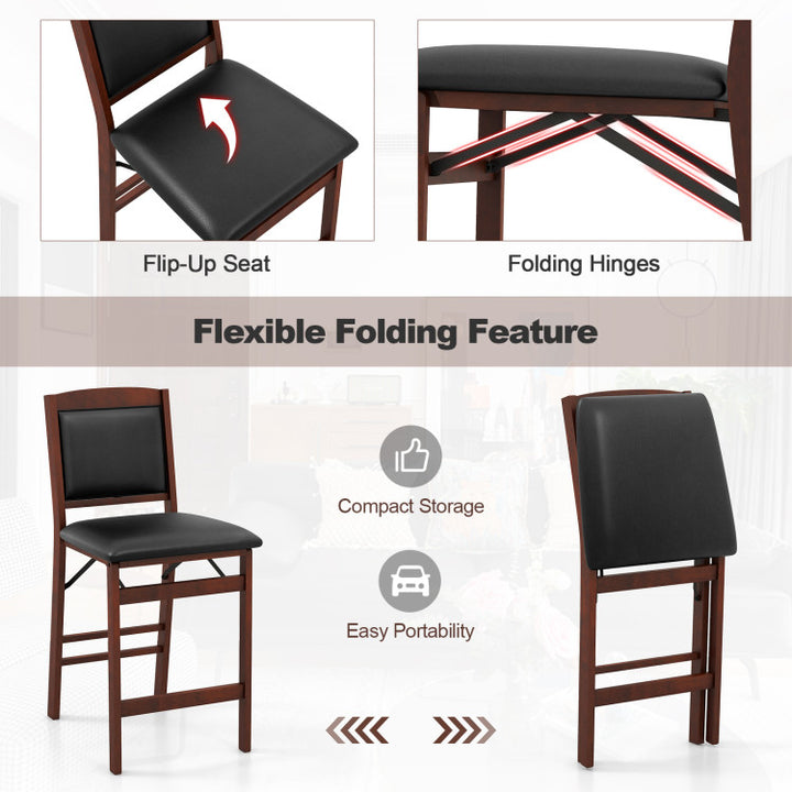 Set of 2 Counter Height Bar Stools Set Folding Kitchen Island chairs with Inclined Backrest and Footrest