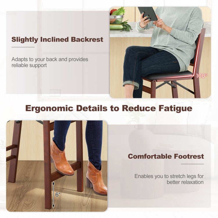 Set of 2 Counter Height Bar Stools Set Folding Kitchen Island chairs with Inclined Backrest and Footrest