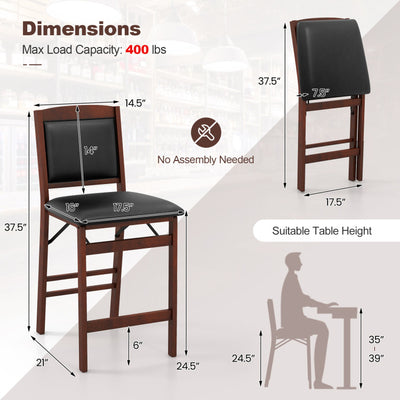 Set of 2 Counter Height Bar Stools Set Folding Kitchen Island chairs with Inclined Backrest and Footrest