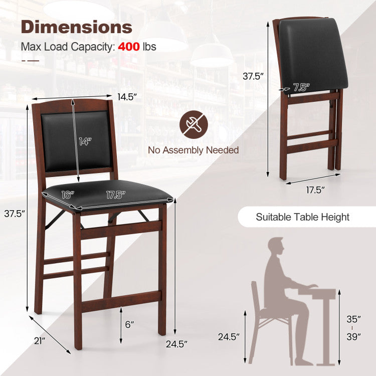 Set of 2 Counter Height Bar Stools Set Folding Kitchen Island chairs with Inclined Backrest and Footrest