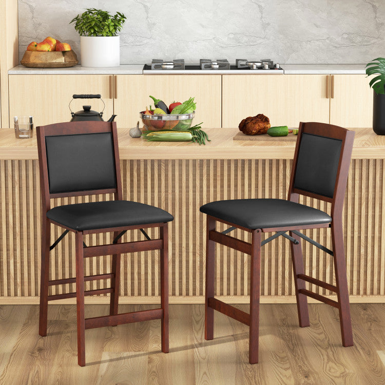 Set of 2 Counter Height Bar Stools Set Folding Kitchen Island chairs with Inclined Backrest and Footrest