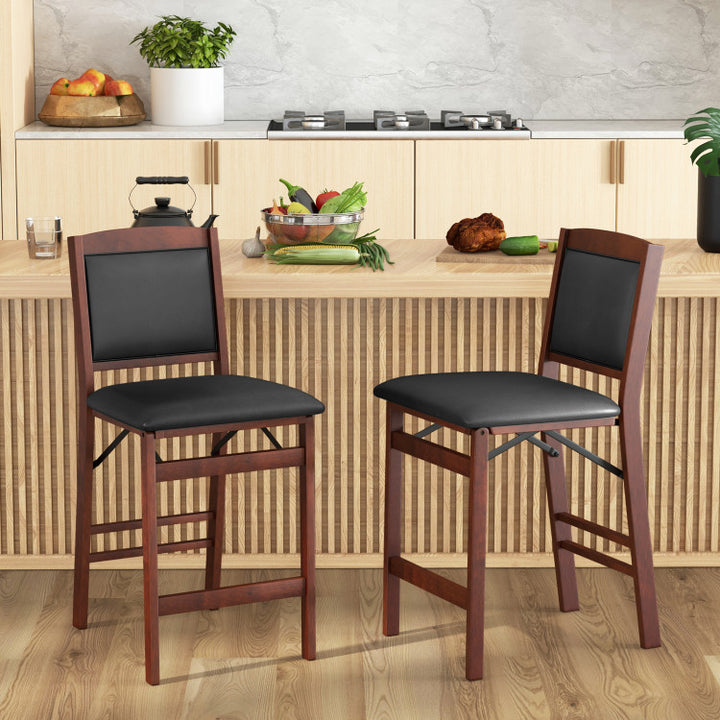Set of 2 Counter Height Bar Stools Set Folding Kitchen Island chairs with Inclined Backrest and Footrest