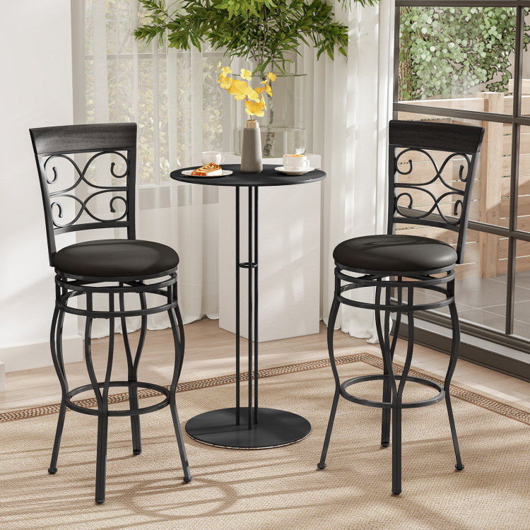 2 Pieces 360 Degree Swivel Vintage Bar Stools 30" Counter Height Bistro Dining Chairs with Leather Padded Seat
