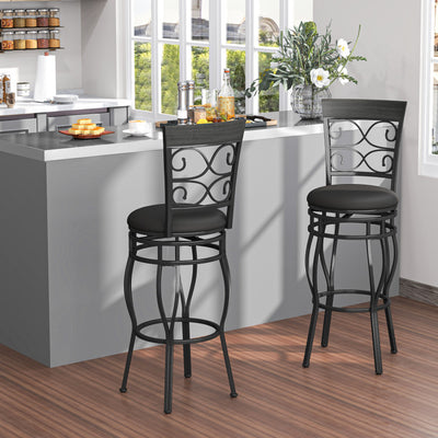 2 Pieces 360 Degree Swivel Vintage Bar Stools 30" Counter Height Bistro Dining Chairs with Leather Padded Seat