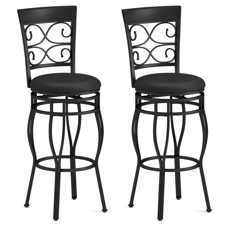 2 Pieces 360 Degree Swivel Vintage Bar Stools 30" Counter Height Bistro Dining Chairs with Leather Padded Seat