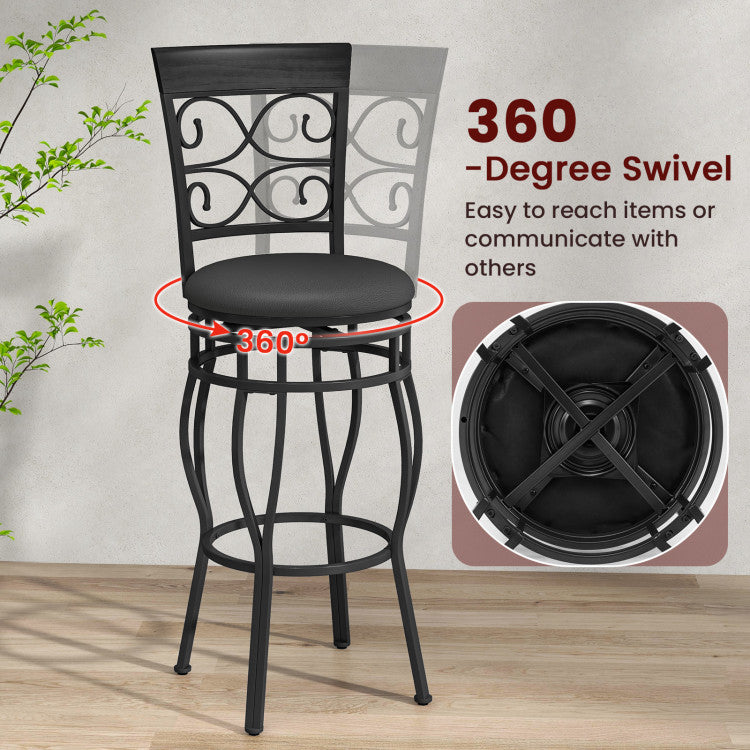2 Pieces 360 Degree Swivel Vintage Bar Stools 30" Counter Height Bistro Dining Chairs with Leather Padded Seat