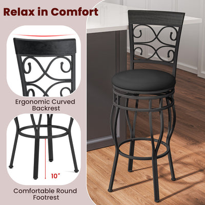 2 Pieces 360 Degree Swivel Vintage Bar Stools 30" Counter Height Bistro Dining Chairs with Leather Padded Seat