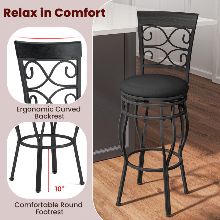 2 Pieces 360 Degree Swivel Vintage Bar Stools 30" Counter Height Bistro Dining Chairs with Leather Padded Seat