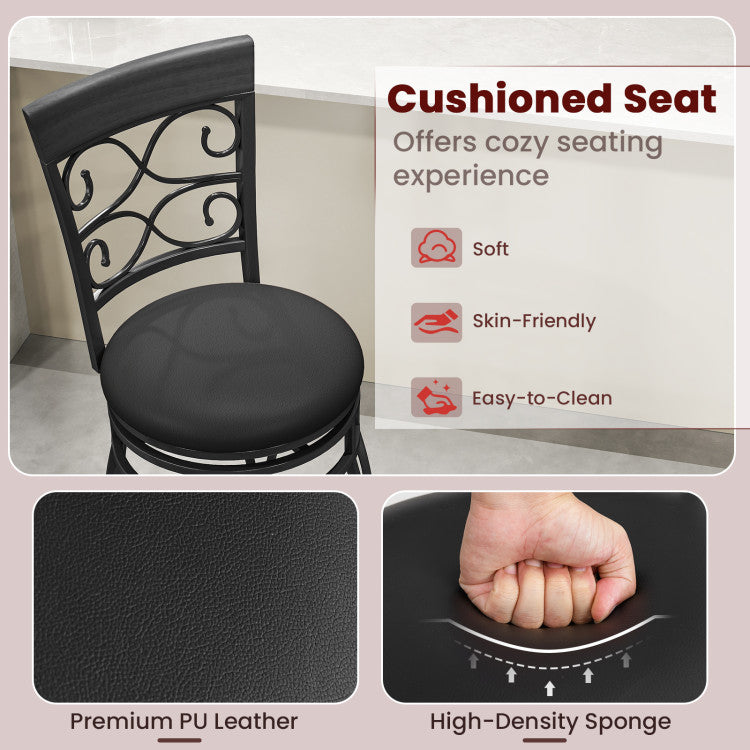 2 Pieces 360 Degree Swivel Vintage Bar Stools 30" Counter Height Bistro Dining Chairs with Leather Padded Seat