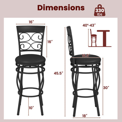 2 Pieces 360 Degree Swivel Vintage Bar Stools 30" Counter Height Bistro Dining Chairs with Leather Padded Seat