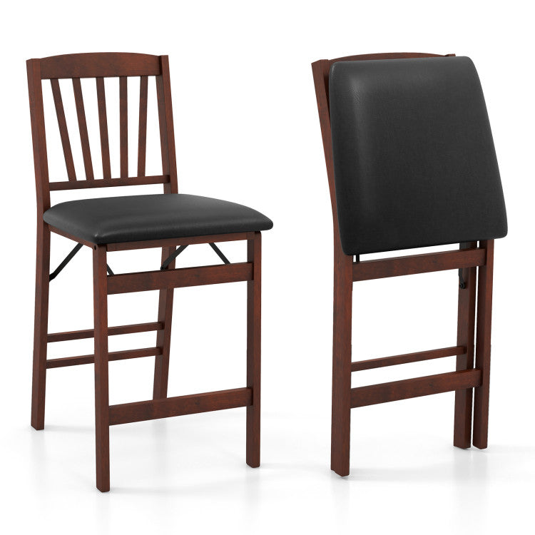 Set of 2 Counter Height Bar Stools Portable Folding Kitchen Island Chairs with Anti-slip Foot Pads and Inclined Backrests for Dining Room