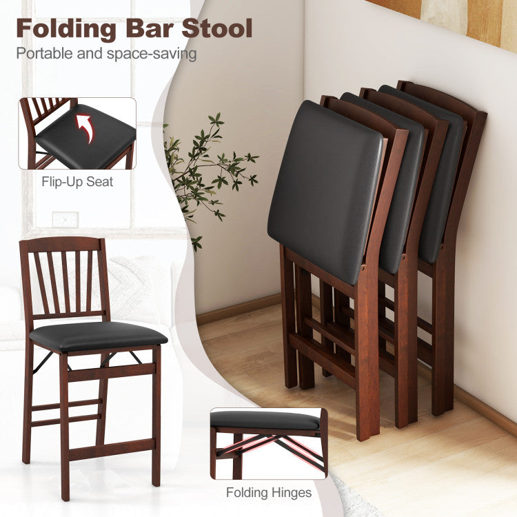 Set of 2 Counter Height Bar Stools Portable Folding Kitchen Island Chairs with Anti-slip Foot Pads and Inclined Backrests for Dining Room