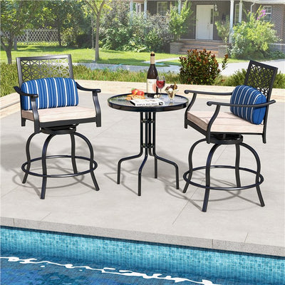 Set of 2 Patio Swivel Bar Stools Outdoor Bar Height Chairs with Soft Cushions and Steel Frame