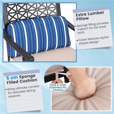 2 Pieces Outdoor Bar Height Metal Swivel Chairs with Soft Cushions