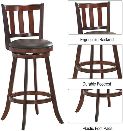 Set of 2 Bar Stools Counter Height Dining Chair 360 Degree Swivel Barstool Set with Cushion