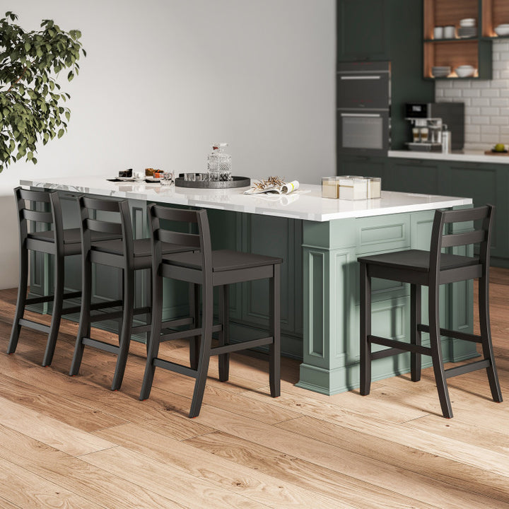 Set of 2 Counter Height Bar Stools 24-Inch Wooden Bar Chairs with Ergonomic Backrest and Footrest for Kitchen Island