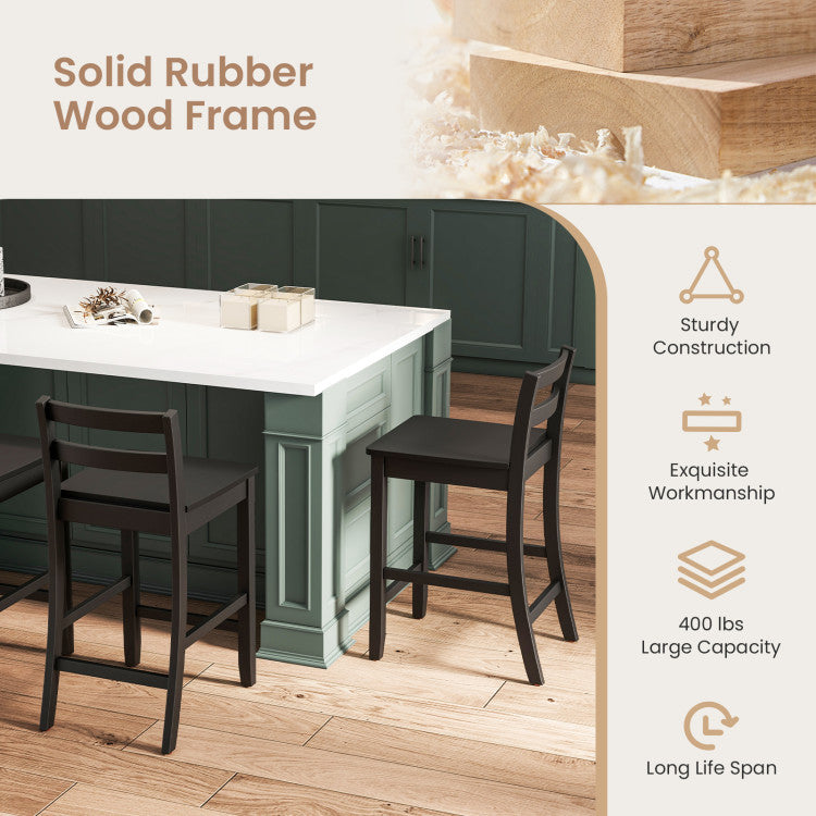Set of 2 Counter Height Bar Stools 24-Inch Wooden Bar Chairs with Ergonomic Backrest and Footrest for Kitchen Island