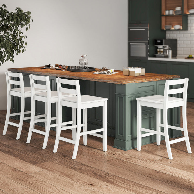 Set of 2 Counter Height Bar Stools 24-Inch Wooden Bar Chairs with Ergonomic Backrest and Footrest for Kitchen Island