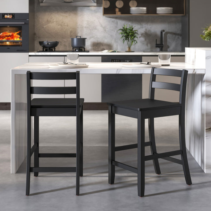 Set of 2 Counter Height Bar Stools 24-Inch Wooden Bar Chairs with Ergonomic Backrest and Footrest for Kitchen Island