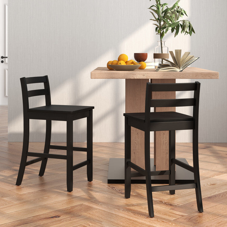 Set of 2 Counter Height Bar Stools 24-Inch Wooden Bar Chairs with Ergonomic Backrest and Footrest for Kitchen Island