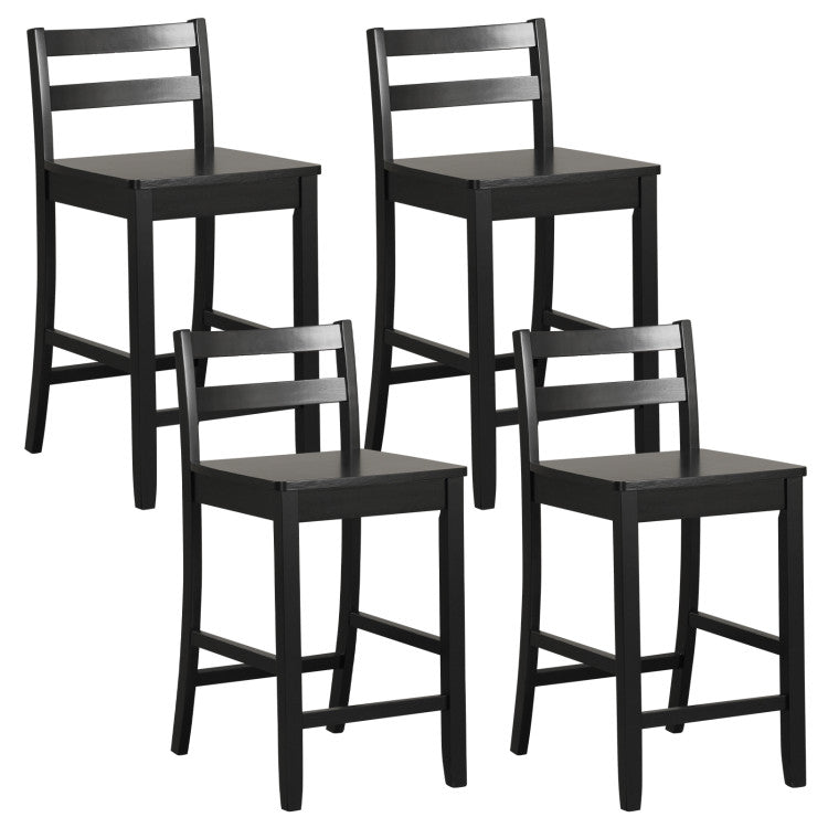Set of 2 Counter Height Bar Stools 24-Inch Wooden Bar Chairs with Ergonomic Backrest and Footrest for Kitchen Island