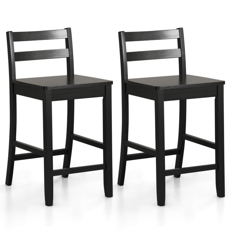Set of 2 Counter Height Bar Stools 24-Inch Wooden Bar Chairs with Ergonomic Backrest and Footrest for Kitchen Island