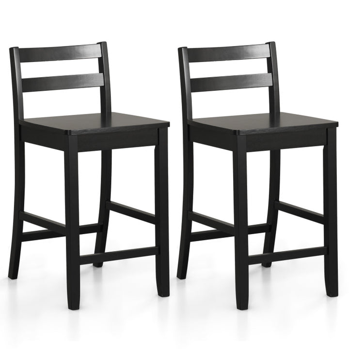 Set of 2 Counter Height Bar Stools 24-Inch Wooden Bar Chairs with Ergonomic Backrest and Footrest for Kitchen Island