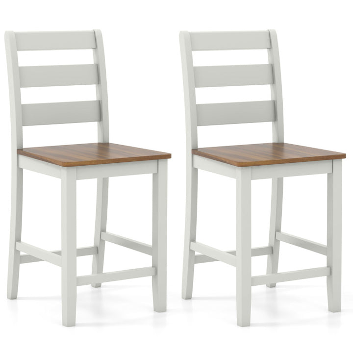 Set of 2 Counter Height Bar Stools Wooden Kitchen Island Chairs with Inclined Backrest and Footrest