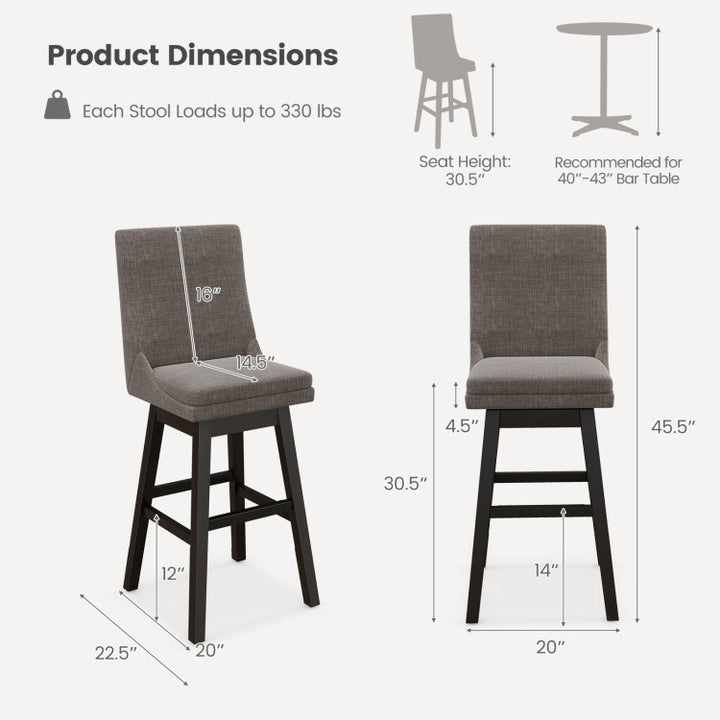 Set of 2 Counter Height Barstools 360° Swivel Bar Stool Seat Dining Chairs with Footrest and Cushion