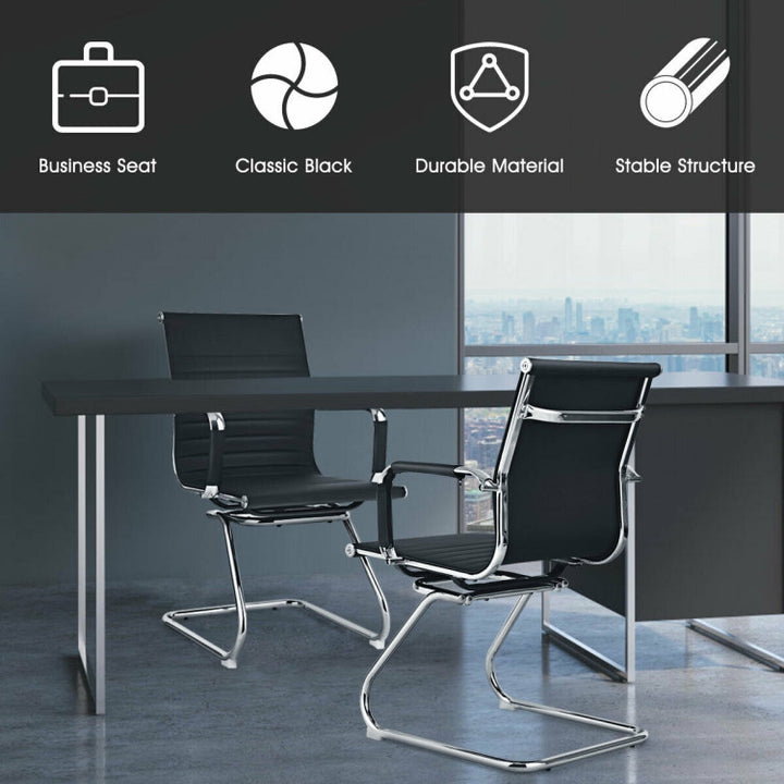Set of 2 Office Guest Chair Heavy Duty Conference Reception Chair with Protective Arm Sleeves and Sled Base