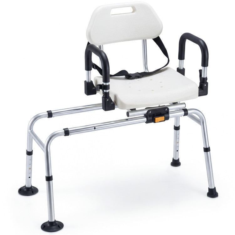 Sliding Shower Chair with Backrest and Swivel Seat for Handicap and Seniors
