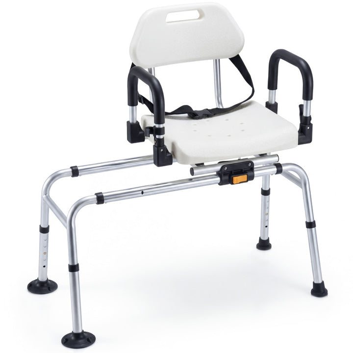 Sliding Shower Chair with Backrest and Swivel Seat for Handicap and Seniors