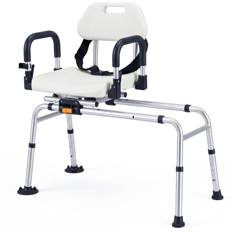Sliding Shower Chair with Backrest and Swivel Seat for Handicap and Seniors