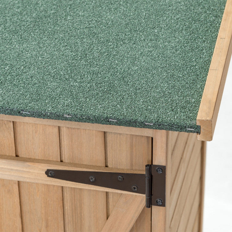 64 Inch Outdoor Solid Wooden Storage Shed Garden Wood Tools Cabinet with Waterproof Roof and Locking Latch