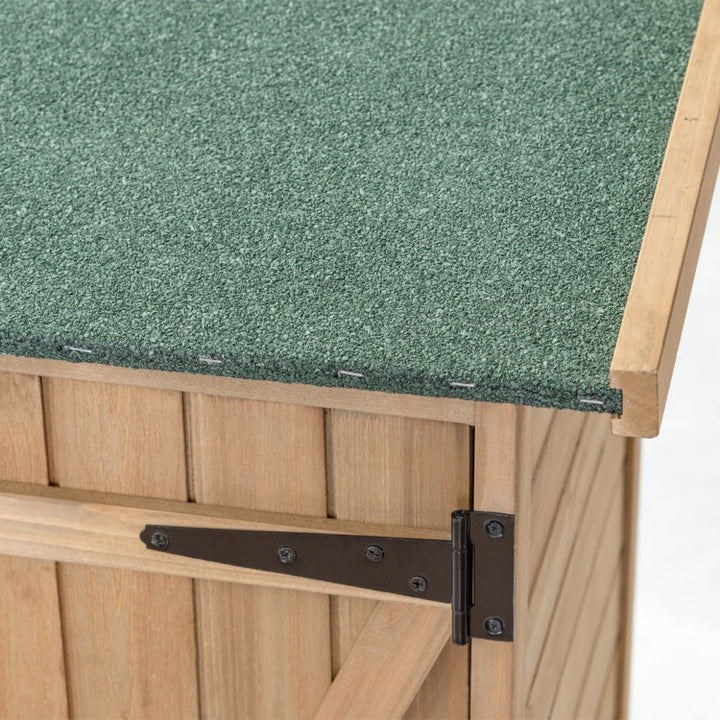 64 Inch Outdoor Solid Wooden Storage Shed Garden Wood Tools Cabinet with Waterproof Roof and Locking Latch
